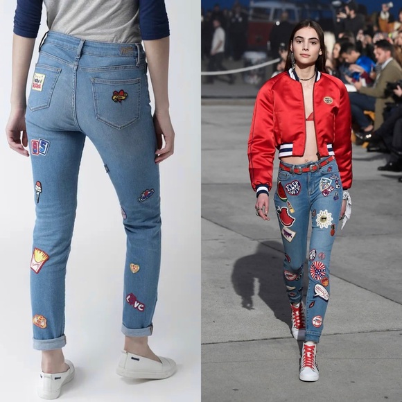 GIGI HADID X TOMMY HILFIGER High Rise Denim 60s Embroidered Patch Skinny Jean 26 - Picture 7 of 13